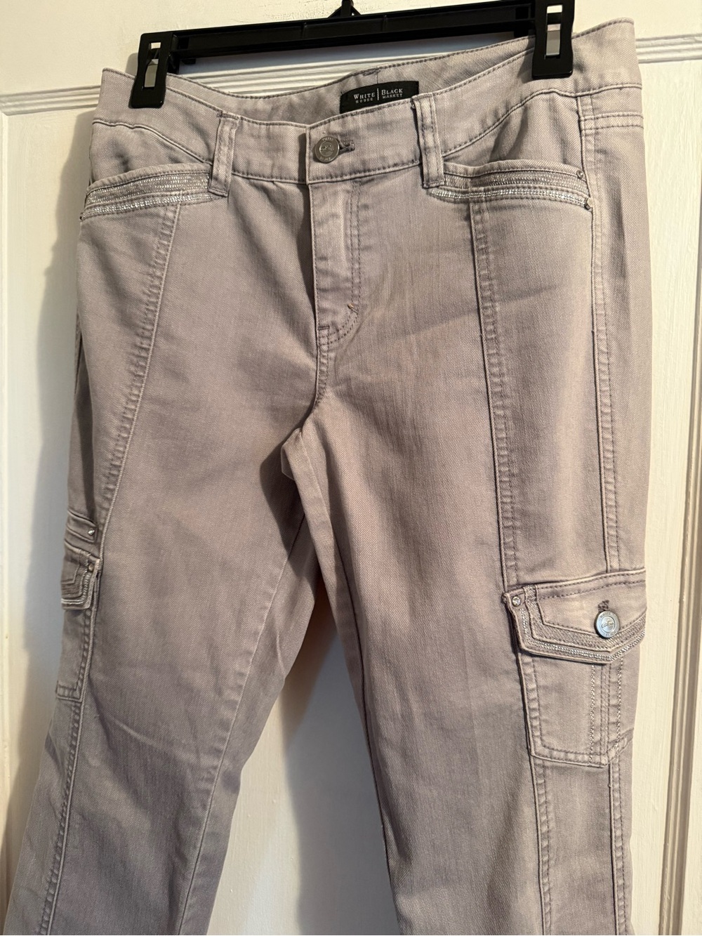 White House Black Market Women's Light Taupe Straight-Leg Cargo Jeans